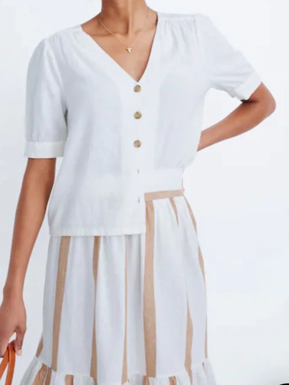 Madewell Linen-Blend Plaza Button-Front Shirt, size S in eyelet white